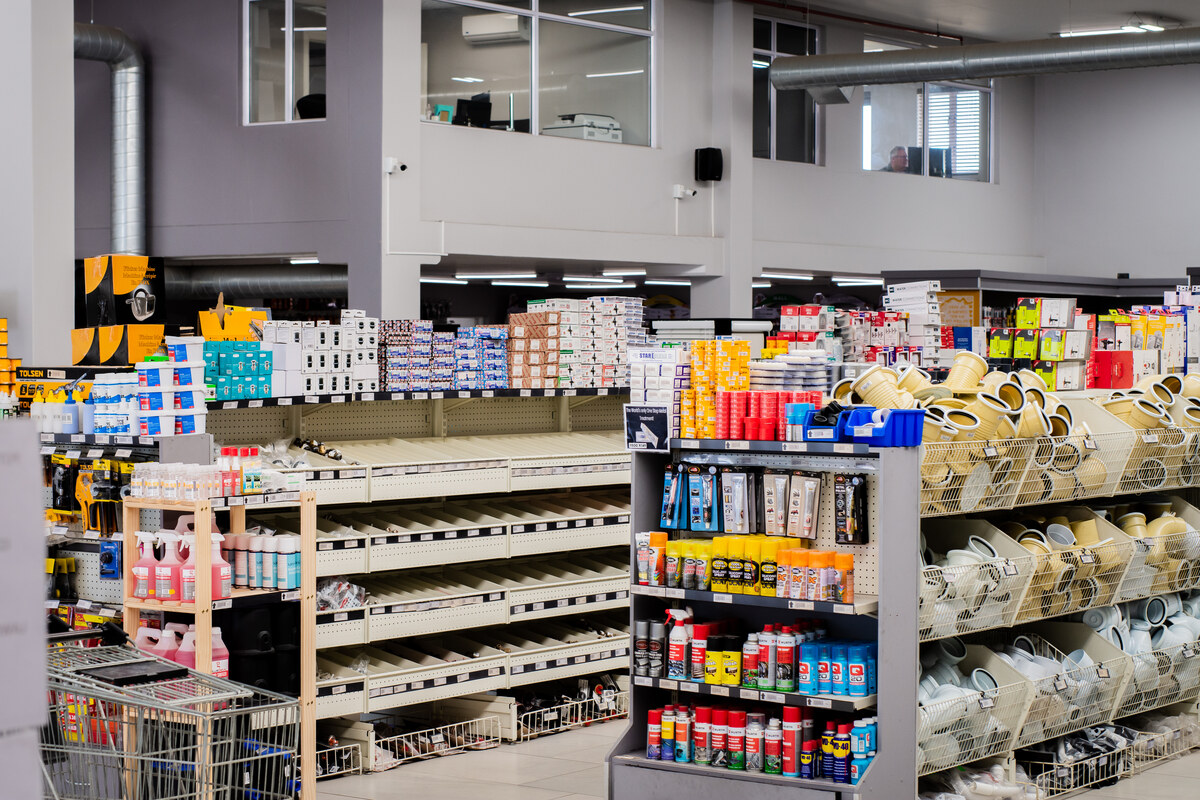 Aisles of plumbing fittings and hardware
