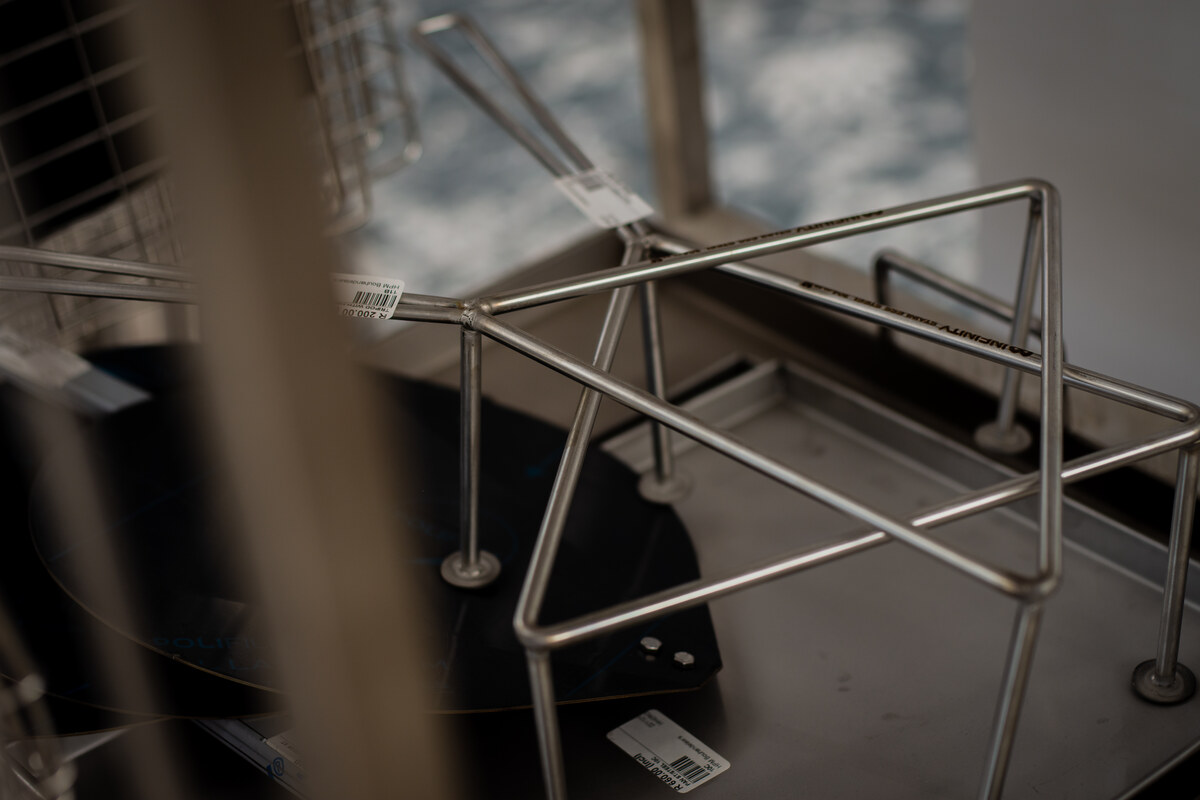 Close-up of a stainless steel braai stand